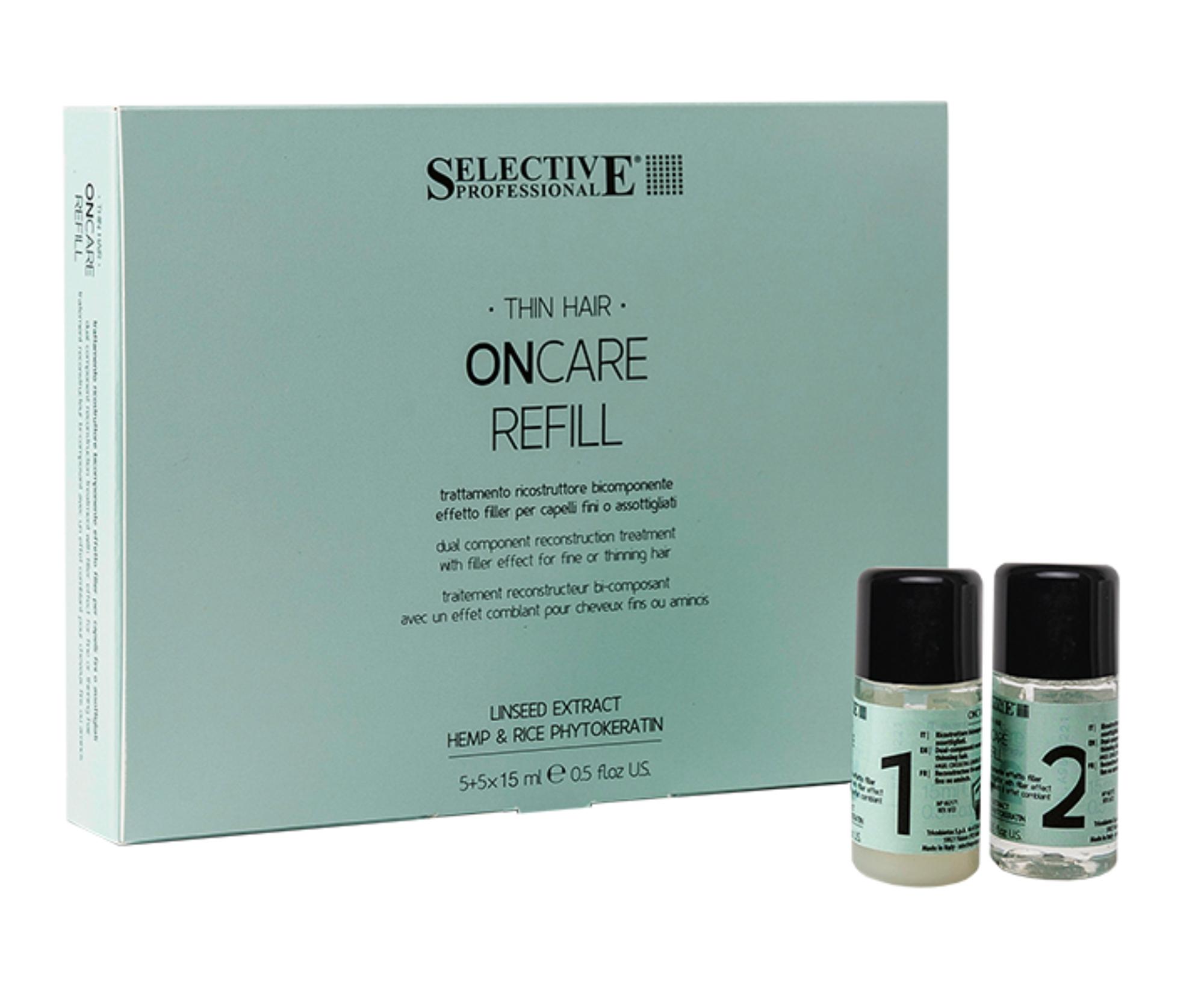Ампулы для объёма волос Selective Professional OnCare Refill Treatment, укрепление, для тонких и редеющих волос, 5+5 × 15 мл