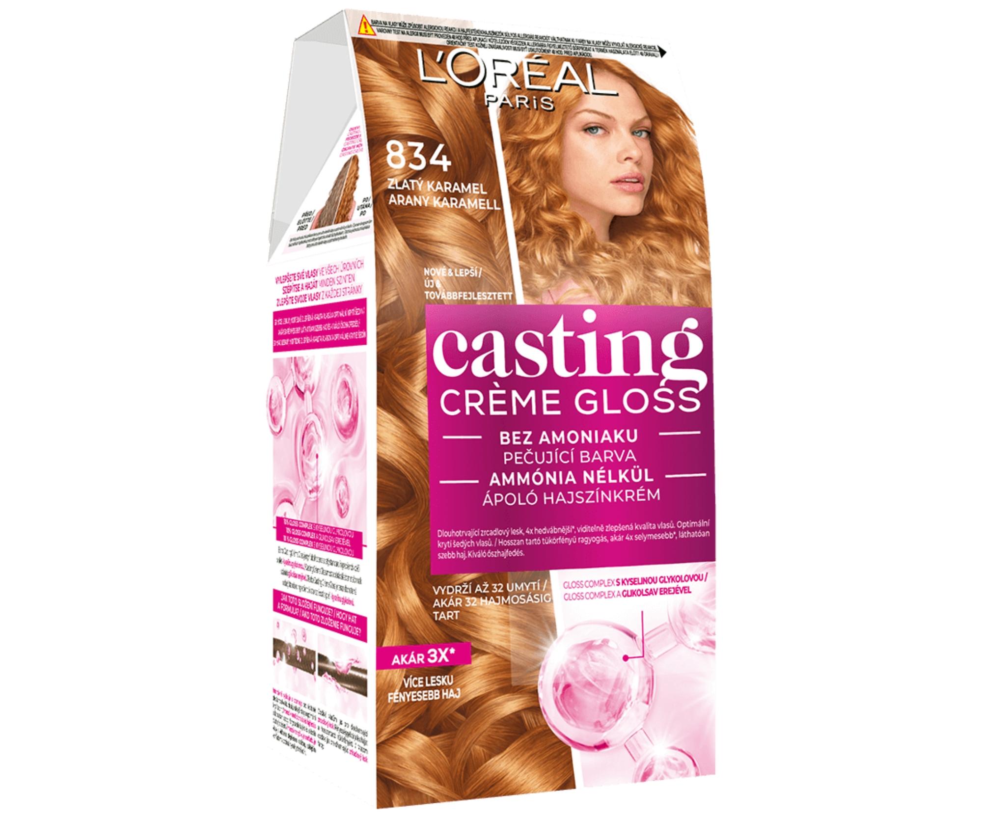 Farba do włosów bez amoniaku Loréal Casting Créme Gloss - 834 złoty karmel - L’Oréal Paris