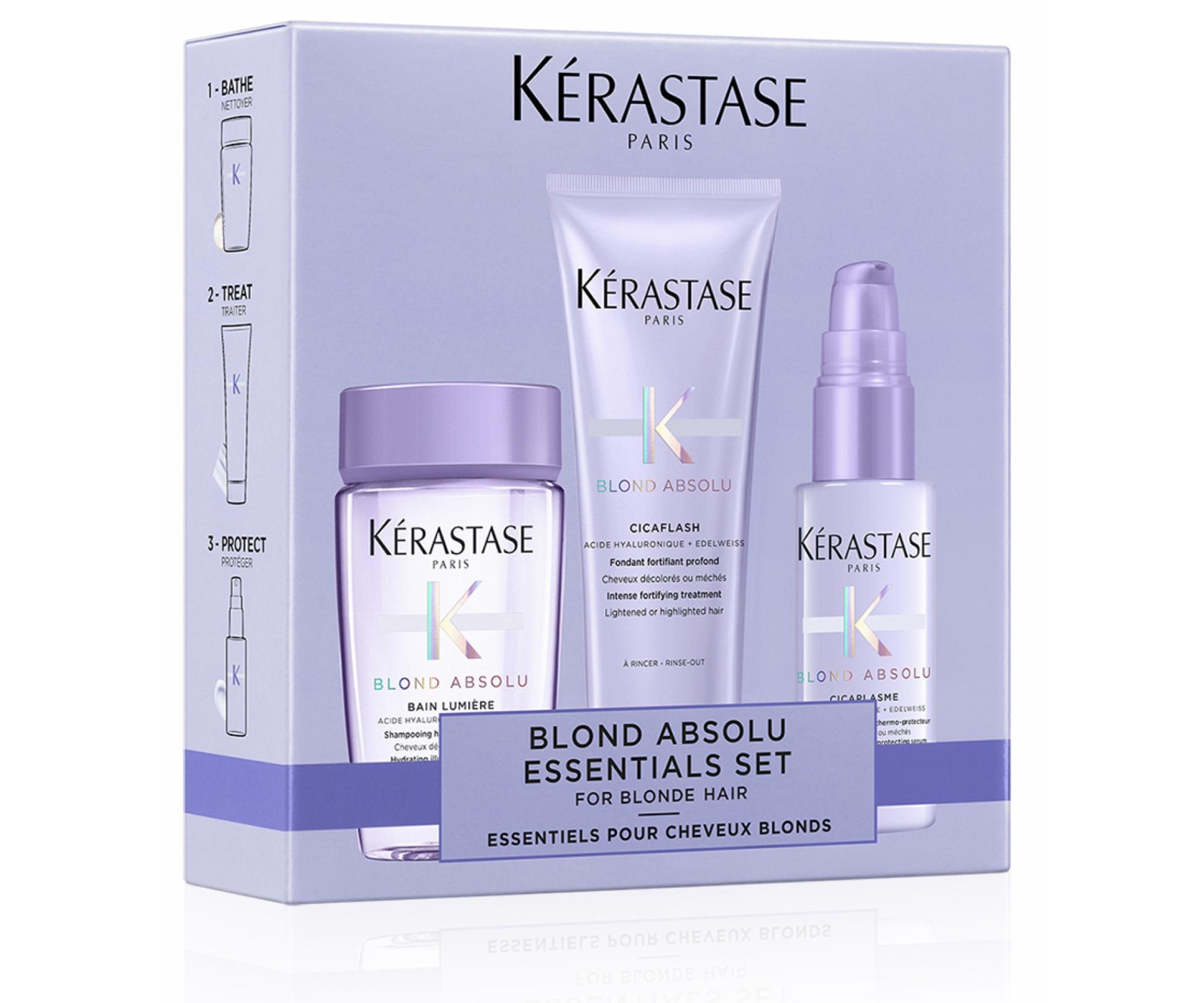 Podróżny zestaw upominkowy do włosów blond Kérastase Blond Absolu Essentials Set For Blonde Hair + bezpłatny prezent