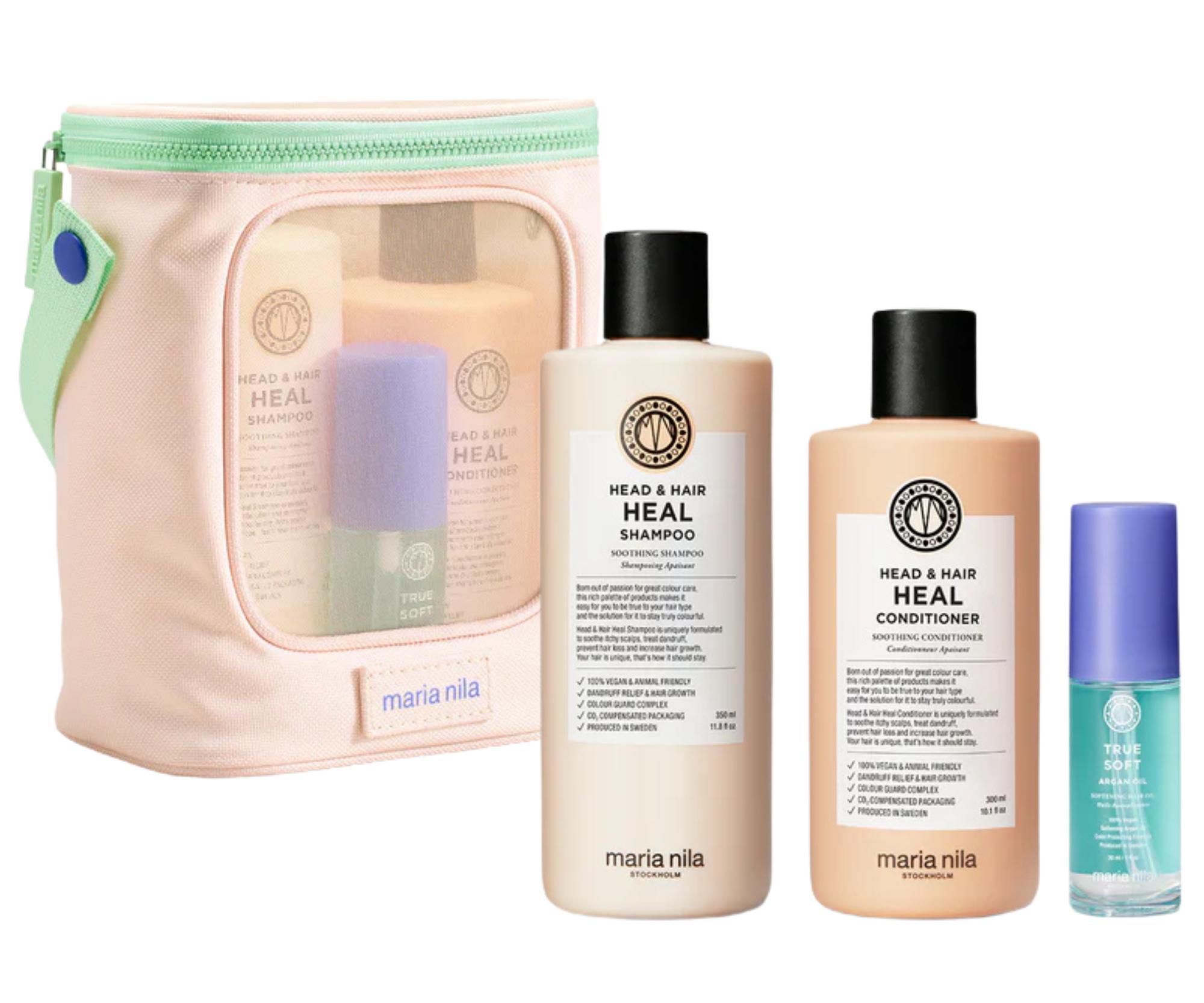 Zestaw upominkowy dla zdrowej skóry głowy Maria Nila Head  a  Hair Heal + kosmetyczka gratis + bezpłatny prezent