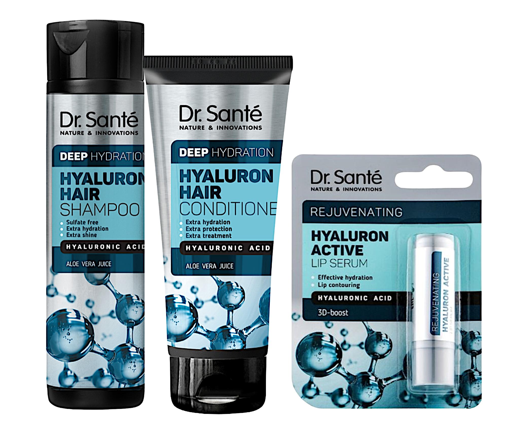 Zestaw głęboko nawilżający do włosów Dr. Santé Hyaluron Active + balsam do ust gratis