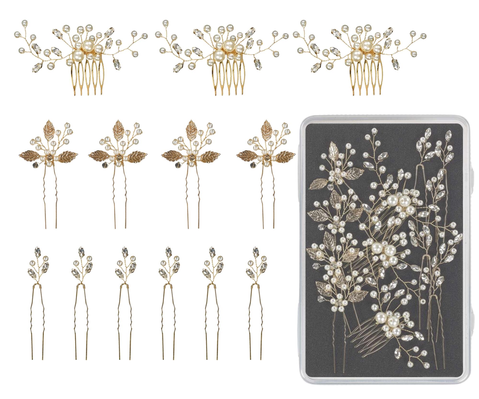 Zestaw ozdobnych kokówek i spinek grzebieni Sibel Festive Hair Pins Golden Color Kit - 13 szt. - złoty + bezpłatny prezent