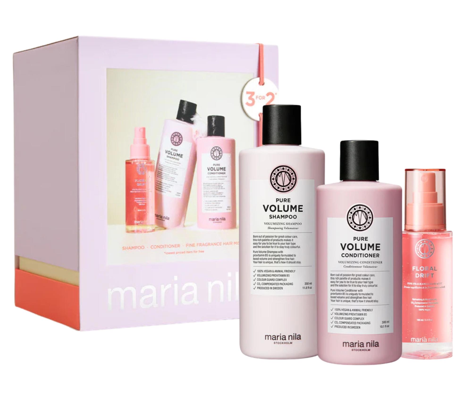 Zestaw upominkowy nadający objętość i odżywienie włosom cienkim Maria Nila Pure Volume Holiday Box + bezpłatny prezent