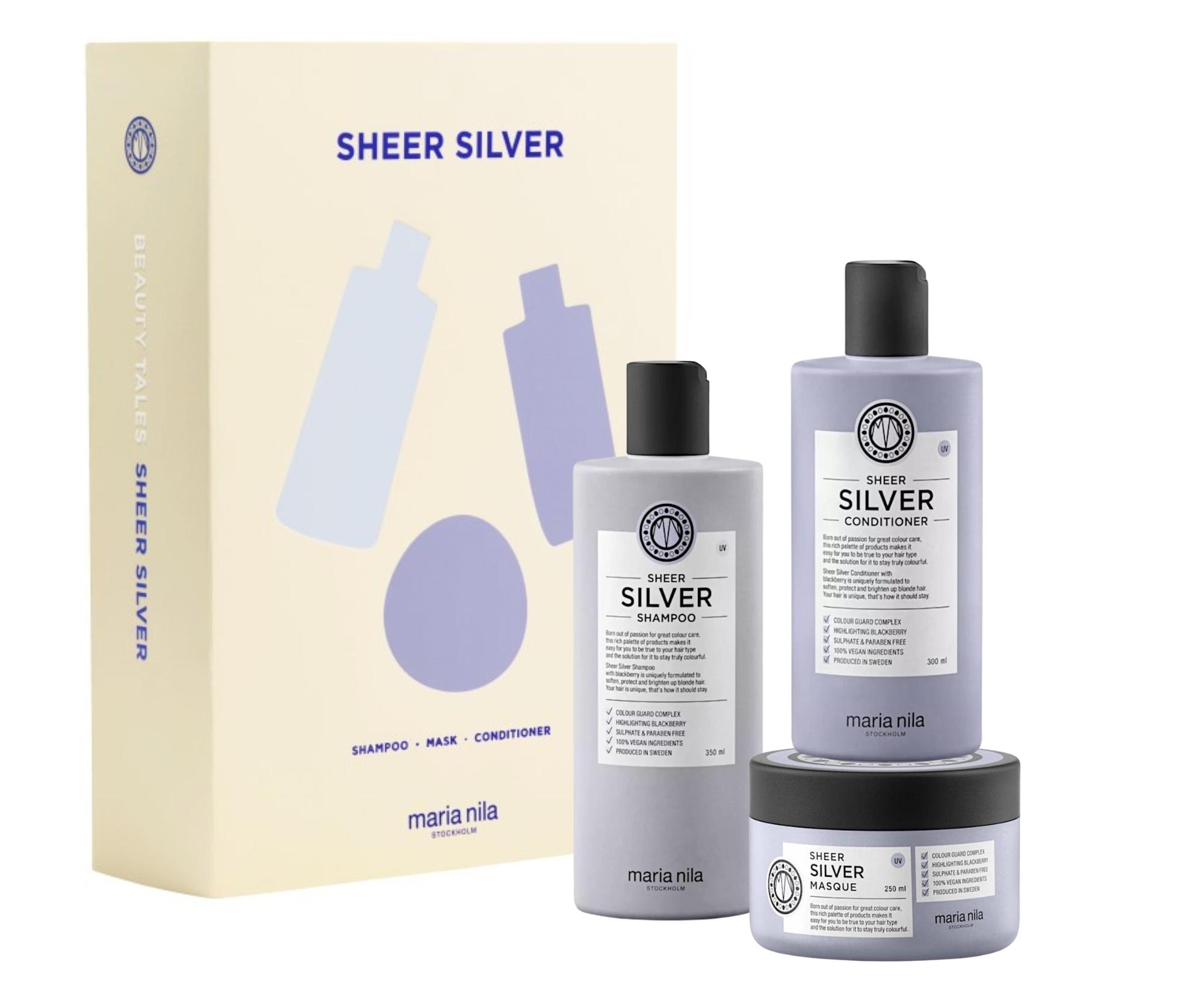 Zestaw upominkowy neutralizujący niepożądane żółte tony Maria Nila Sheer Silver + bezpłatny prezent