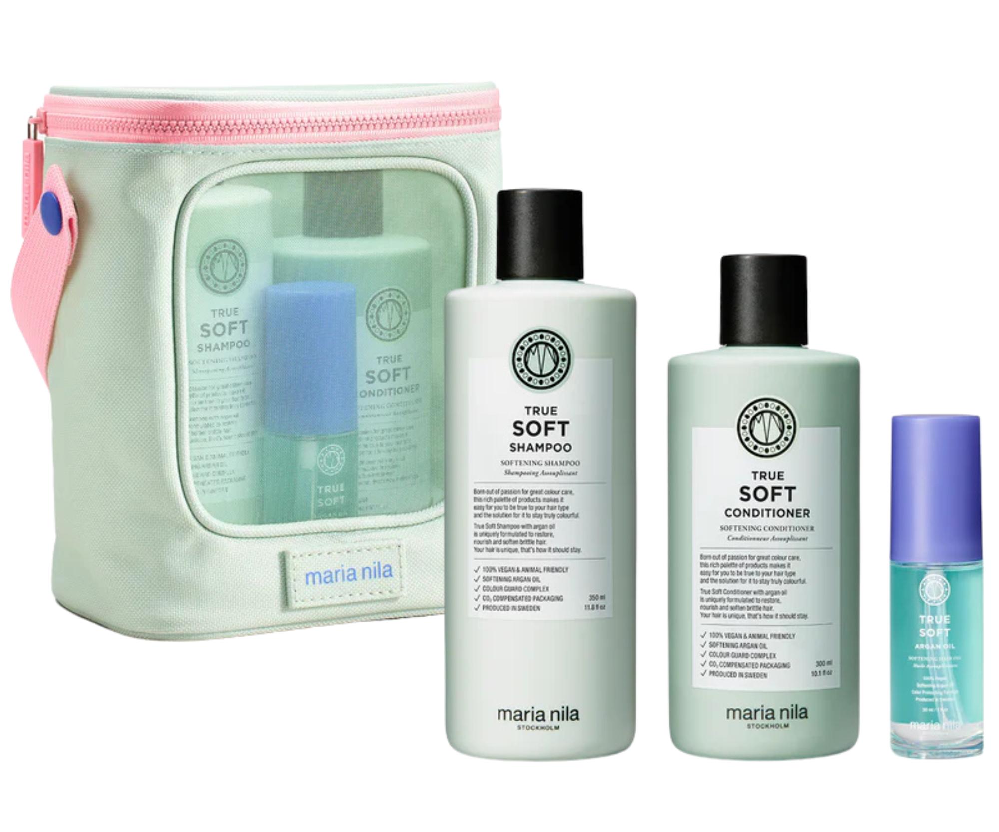 Zestaw upominkowy do włosów suchych Maria Nila True Soft + kosmetyczka gratis + bezpłatny prezent