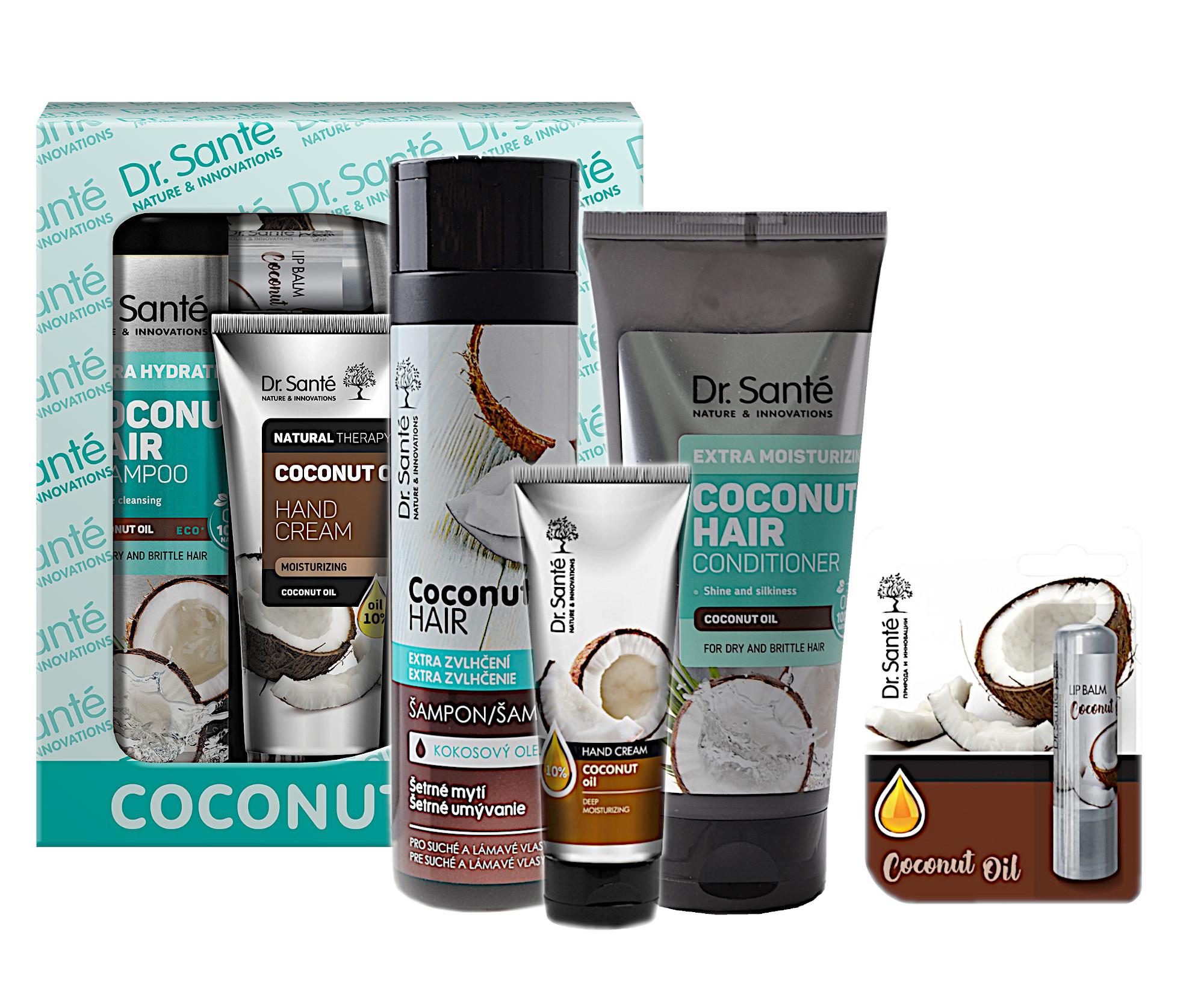 Zestaw upominkowy nawilżający do włosów suchych i łamliwych Dr. Santé Coconut