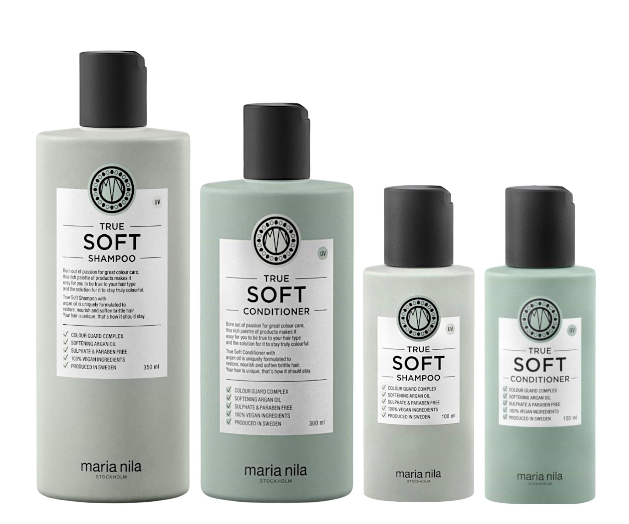 Zestaw upominkowy nawilżający do włosów suchych z olejem arganowym Maria Nila True Soft + szampon 100 ml i odżywka 100 ml gratis + bezpłatny prezent