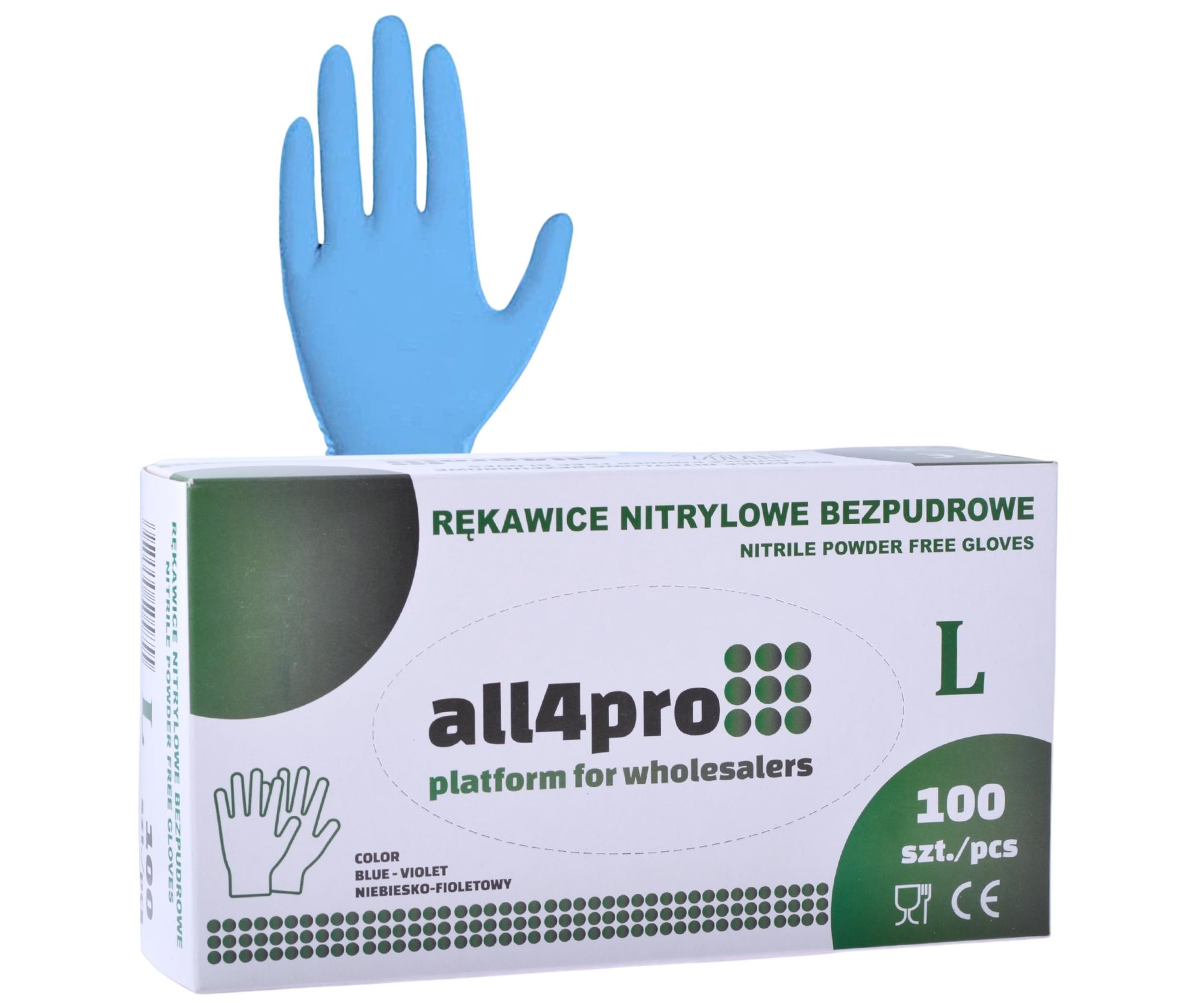 Rękawiczki nitrylowe All4Pro Supreme - 100 szt - niebieskie - L