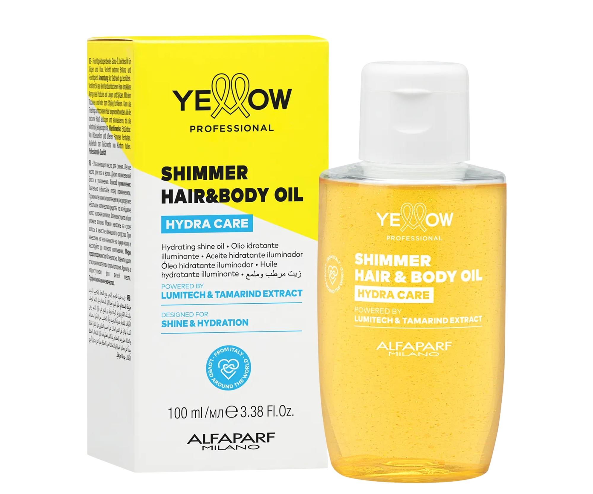 Lekki rozświetlający olejek nawilżający do włosów i ciała Yellow Professional Hydra Care Shimmer Hair a Body Oil - 100 ml + bezpłatny prezent