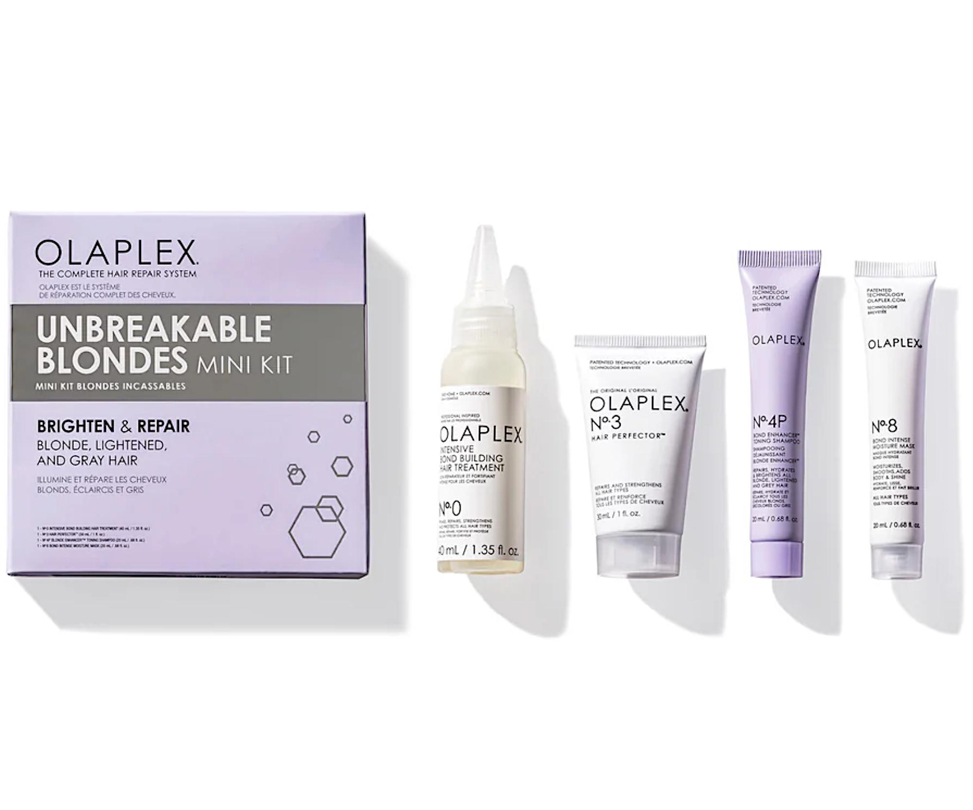 Zestaw upominkowy regenerujący do włosów blond Olaplex Unbreakable Blondes Mini Kit + bezpłatny prezent