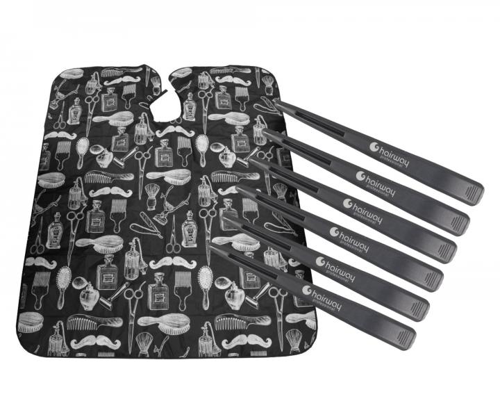 Peleryna fryzjerska do strzyenia Hairway 37001 - czarna + karbonowe klipsy do wosw Hairway - 12 cm - czarne - 6 sztuk gratis