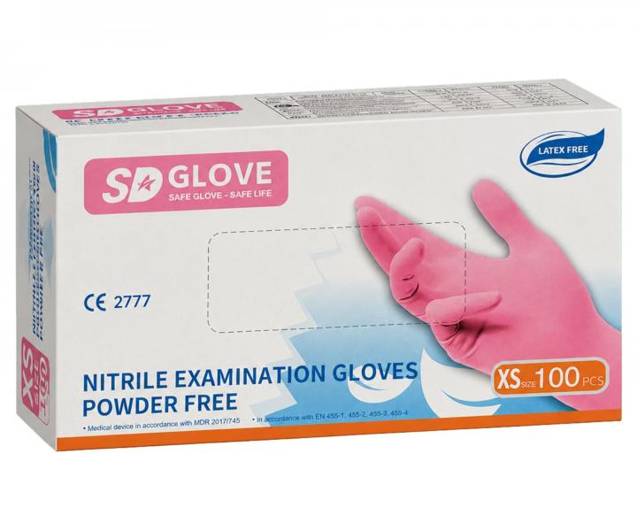 R�kawiczki nitrylowe SD Glove Nitrile Examination Gloves - 100 sztuk - r�owe - rozmiar XS