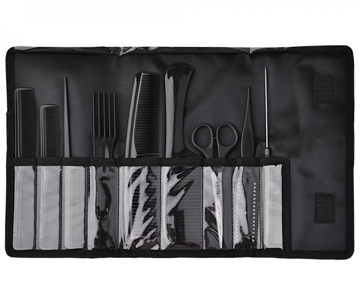 Zestaw profesjonalnych grzebieni z noyczkami i brzytw Eurostil Professional - czarny