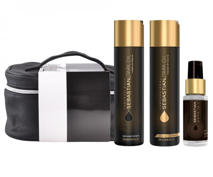 Zestaw upominkowy nadajcy wosom gadko i poysk Sebastian Professional Dark Oil + kosmetyczka