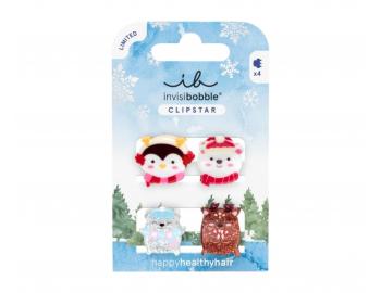 Wesoe spineczki klamerki do wosw dla dzieci Invisibobble Clipstar Cozy Snowy Friends - 4 szt.