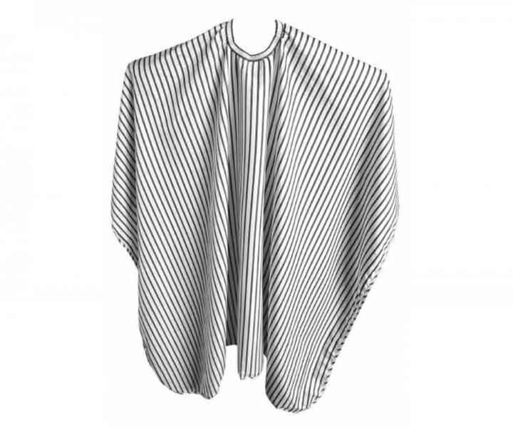 Peleryna fryzjerska do strzyenia Duko 596 - biaa w paski - zapinanie na rzep