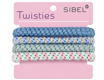 Zestaw kolorowych gumek do w�os�w Sibel Twisties - niebieskie/zielone - 4 szt.