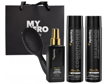 Zestaw odywczy i nawilajcy do wosw #mydentity MyHero Nourishing z torb prezentow i mini szczotk Framar - czarna