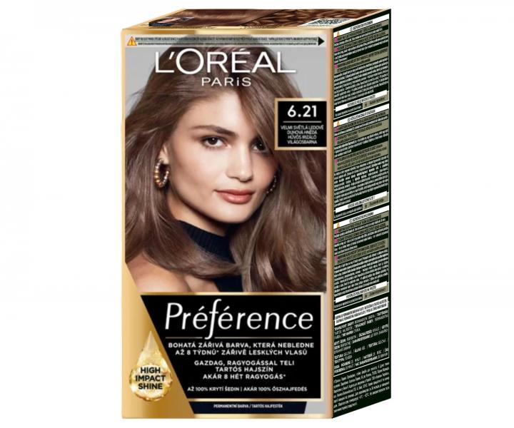 Farba do trwa�ej koloryzacji Lor�al Pr�f�rence 6.21 zimny opalizuj�cy bardzo jasny br�z