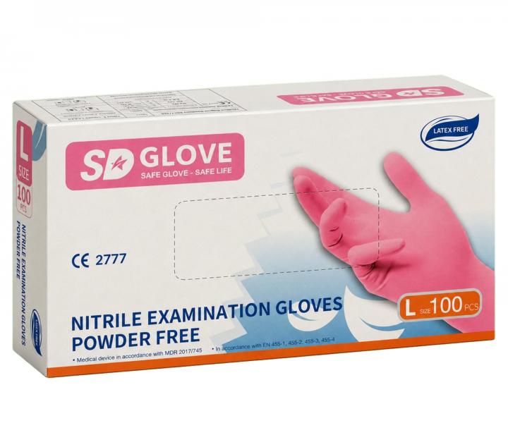 R�kawiczki nitrylowe SD Glove Nitrile Examination Gloves - 100 sztuk - r�owe - rozmiar L