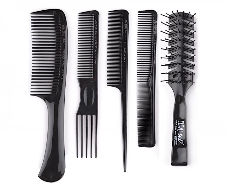 Zestaw profesjonalnych grzebieni ze szczotk Eurostil Professional - 5 szt - czarny