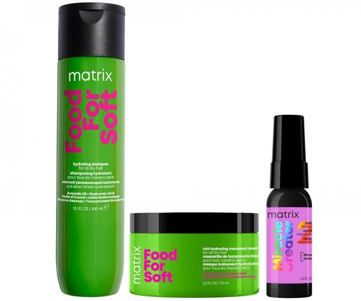 Zestaw do nawil�ania suchych w�os�w Matrix Food For Soft + spray piel�gnacyjny z 20 korzy�ciami Matrix Miracle Creator 45 ml gra