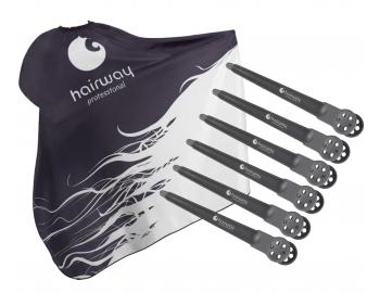 Peleryna fryzjerska do strzyenia Hairway - czarno-biaa + karbonowe klipsy do wosw Hairway - 10 cm - czarne - 6 sztuk gratis