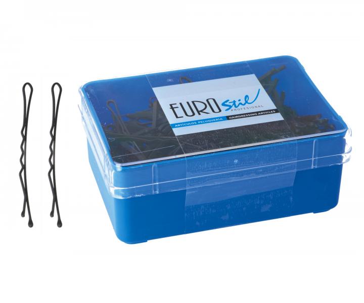 Wsuwka karbowana Eurostil Professional - 6,5 cm - 200 szt - czarna matowa