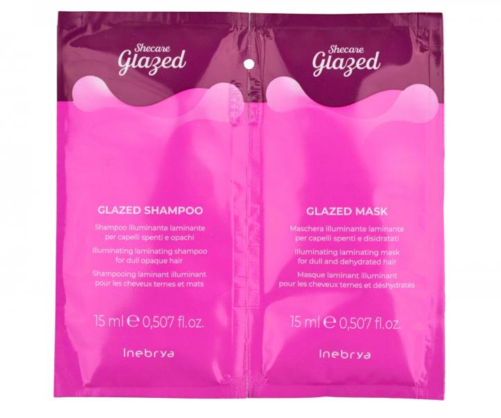 Szampon i maska nawilajco-rozjaniajca do wosw Inebrya Shecare Glazed - 2 x 15 ml