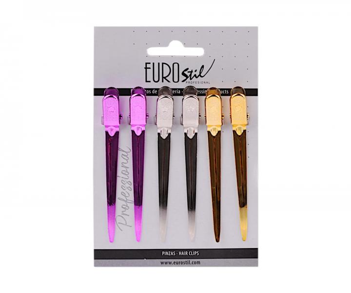 Metalowy klips do wosw Eurostil Professional - 9 cm - mix kolorw - 6 szt