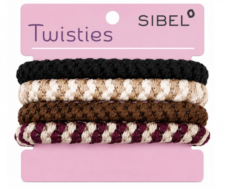 Zestaw kolorowych gumek do w�os�w Sibel Twisties - be�owe/br�zowe - 4 szt.