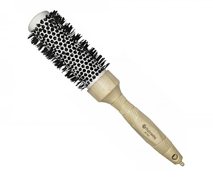 Okrga szczotka z materiau organicznego z nylonowym wosiem Hairway Organica - kremowa - 34 mm