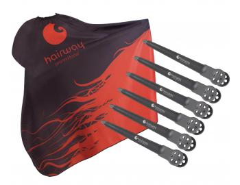 Peleryna fryzjerska do strzyenia Hairway - czarno-czerwona + karbonowe klipsy do wosw Hairway - 10 cm - czarne - 6 sztuk grat