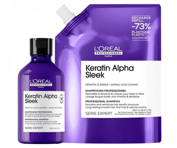 Szampon wyg�adzaj�cy do w�os�w pusz�cych si� Lor�al Professionnel Serie Expert Keratin Alpha Sleek - 300 ml + zapas 500 ml
