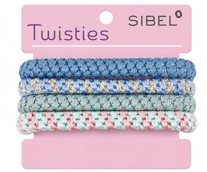 Zestaw kolorowych gumek do w�os�w Sibel Twisties - niebieskie/zielone - 4 szt.