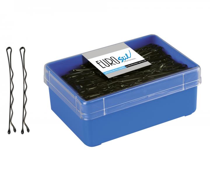 Wsuwka karbowana Eurostil Professional - 6,5 cm - 150 szt - czarna