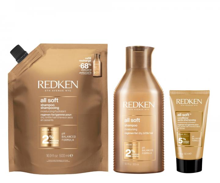 Szampon od�ywczy do w�os�w suchych i �amliwych Redken All Soft - 300 ml + zapas 500 ml + od�ywka 50 ml gratis