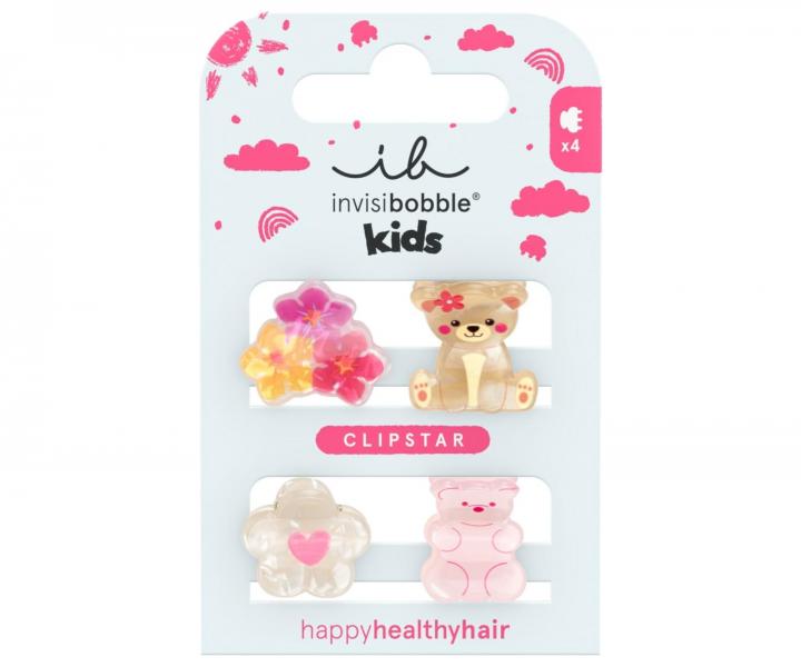 Weso�e spineczki klamerki do w�os�w dla dzieci Invisibobble Clipstar Kids Bearly Bloomed - 4 szt.
