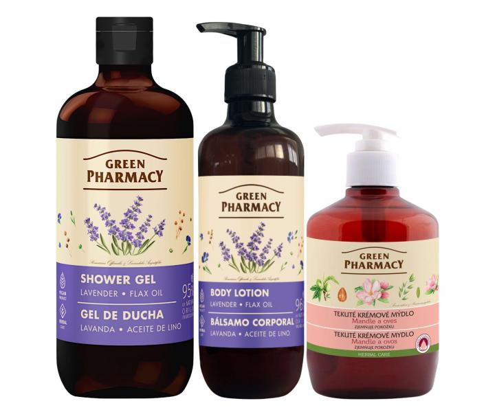 Zestaw do piel�gnacji cia�a z lawend� i olejem lnianym Green Pharmacy Lavender + myd�o w p�ynie gratis