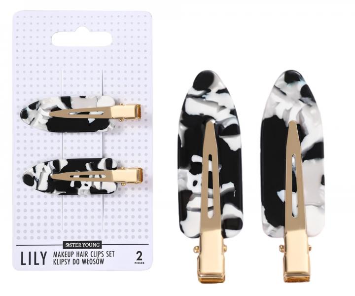 Spinki do w�os�w Sister Young Lily Makeup Hair Clips Set - 6 cm - 2 szt. - czarno-bia�e
