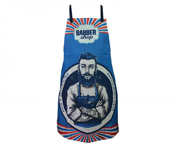 Fartuch Barber Eurostil Professional Blue Barbershop - niebieski z nadrukiem