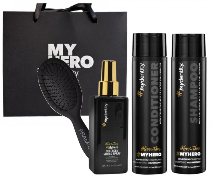 Zestaw odywczy i nawilajcy do wosw #mydentity MyHero Nourishing z torb prezentow i mini szczotk Framar - czarna