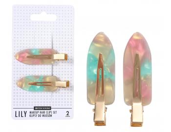 Spinki do w�os�w Sister Young Lily Makeup - 6 cm - 2 szt. - r�owo-zielone