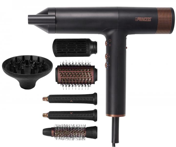 Wielofunkcyjna suszarko-lok�wka do w�os�w z siedmioma nasadkami Princess Airstyler Pro - 2000 W - czarna