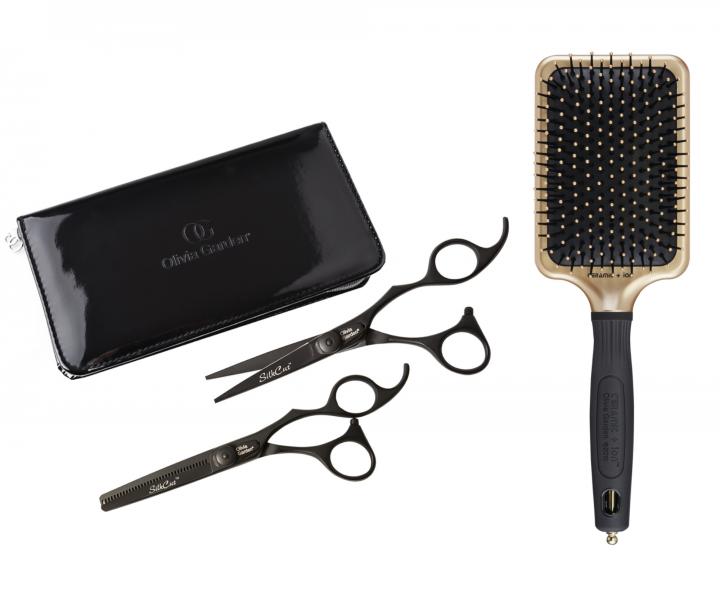 Zestaw no�yczek 5,75" i dega��wek 6,35" Olivia Garden SilkCut Pro Matt Black + szczotka gratis