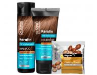 Zestaw odbudowuj�cy do w�os�w matowych i �amliwych Dr. Sant� Keratin - szampon 250 ml + od�ywka 200 ml + myd�o gratis