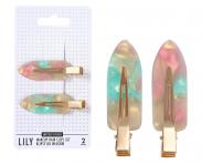 Spinki do w�os�w Sister Young Lily Makeup Hair Clips Set - 6 cm - 2 szt. - r�owo-zielone