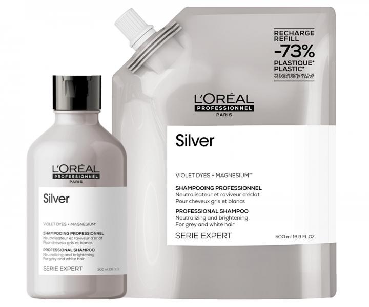 Szampon neutralizuj�cy do w�os�w siwych i bia�ych Lor�al Professionnel Serie Expert Silver - 300 ml + zapas 500 ml