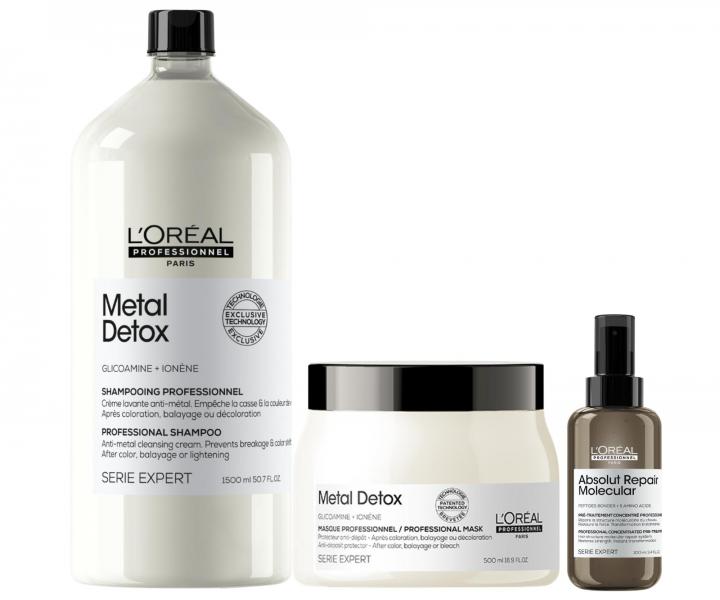 Zestaw do w�os�w farbowanych i zniszczonych Lor�al Professionnel Metal Detox + kuracja Absolut Repair Molecular 100 ml gratis