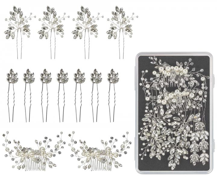 Zestaw ozdobnych kokwek i spinek grzebieni Sibel Festive Hair Pins Silver Color Kit - 13 szt. - srebrny
